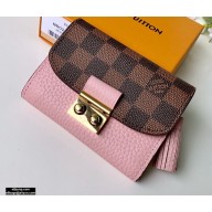 Louis Vuitton Damier Ebene Canvas Croisette Compact Wallet N60208 Magnolia Pink