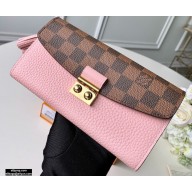 Louis Vuitton Damier Ebene Canvas Croisette Wallet N60215 Magnolia Pink