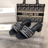 dior Black Cotton Embroidered with Metallic Thread and Silver-Tone Strass dway heeled slides 2022