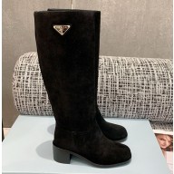 Prada New Season heel 7cm suede boots black 2024