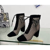 Dior Naughtily-D heeled ankle boot Transparent Mesh Embroidered with Black Cannage Motif and Suede Goatskin heel 8cm 01 2024