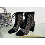 Dior Naughtily-D heeled ankle boot Transparent Mesh Embroidered with Black Cannage Motif and Suede Goatskin heel 8cm 2024
