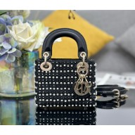 Lady Dior Micro Bag in Black Calfskin with Embroidered Strass 01 2024