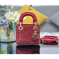Lady Dior Micro Bag in red Calfskin with Embroidered Strass  2024