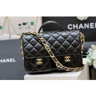  Chanel Shiny Lambskin vintage messenger Flap Bag black AS4993 2024(original quality)