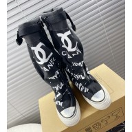 CHANEL graffiti canvas high boots 01 2024