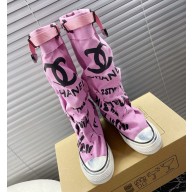 CHANEL graffiti canvas high boots 02 2024