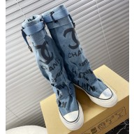CHANEL graffiti canvas high boots 03 2024