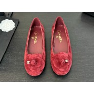 Chanel velvet camellia pumps suede red 2024