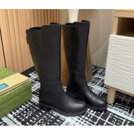  Gucci Black Guccissima Leather GG Tall Riding Boots 2024
