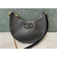 VALENTINO Garavani Mini VLogo Signature Grainy Calfskin Hobo Bag in black 2024