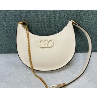 VALENTINO Garavani Mini VLogo Signature Grainy Calfskin Hobo Bag in white 2024