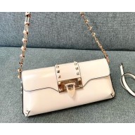 VALENTINO Rockstud white leather baguette bag 2024