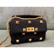 Valentino Handmade Knitted Bag for Women Chain Shoulder Bag Design Large Rivet Decoration Handbag black 01 2024