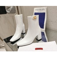valention garavani VLogo Leather Block-Heel Booties white 2024