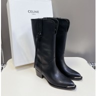 CELINE Black leather fringed boots heel4.5cm 2024