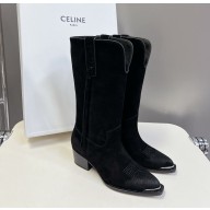 CELINE Black suede fringed boots heel4.5cm 2024