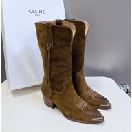 CELINE brown suede fringed boots heel4.5cm 2024