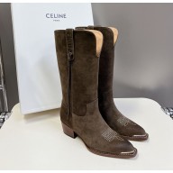CELINE grey suede fringed boots heel4.5cm 2024