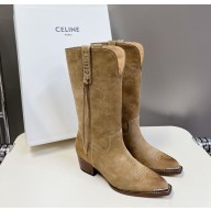CELINE yellow  suede fringed boots heel 4.5cm 2024