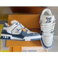 Louis Vuitton LV Trainers women's/men's  sneakers White/denim blue 2024