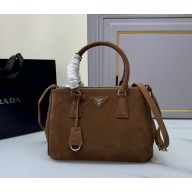 Prada galleria saffiano suede double bag in brown 1BA863 2024