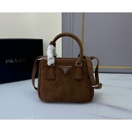 Prada galleria saffiano suede double mini bag in brown 1BA906 2024