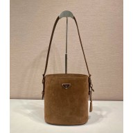 Prada Mini sac seau en veau velours brown shoulder bag 1BE078 2024