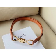 Celine Women Small Block Triomphe Belt in Taurillon Leather-Brown 2024