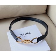 Celine Women Small Block Triomphe Belt in Taurillon Leather-Black 2024