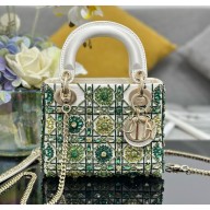 Dior Sac Lady Dior Mini Cuir de veau à broderie Cannage Flower vert multicolore M0505 2024