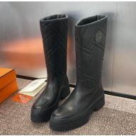 HERMES Mosaique Mosaic Knee-high Boots Women's Black heel 4.5cm 2024 