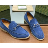 gucci Men's loafer with Horsebit blue suede 2024