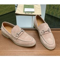 gucci Men's loafer with Horsebit oatmeal suede 2024