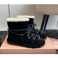 Miu Miu lace-up shearling suede booties in black 2024