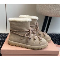 Miu Miu lace-up shearling suede booties in beige 2024