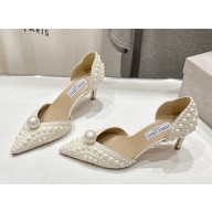 Jimmy Choo Cream Faux Pearl and Satin D'orsay Pumps heel 6.5cm 2024
