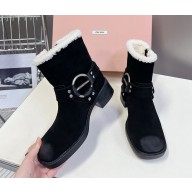 Miu Miu suede Shearling biker boots in black 2024