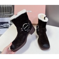Miu Miu suede Shearling biker boots in brown 2024