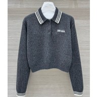 MIU MIU Wool and cashmere polo shirt grey 2025