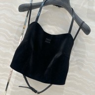 MIU MIU Stretch velvet top MT2046 BLACK 2025