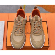 Hermes Jimmy sneaker in technical canvas and suede goatskin beige argile 2025