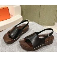 Hermes oran sandal in calfskin black 2025