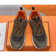 Hermes Jimmy sneaker in technical canvas and suede goatskin vert forêt 2025