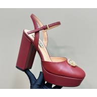 Gucci Women's platform pump with Double G burgundy leather 813002 heel 11.5cm platform 3.5cm 2025