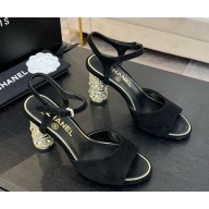 Chanel Sandals Suede Kidskin, Imitation Pearls, Strass & Metal Black G46097 heel 8.5cm 2025