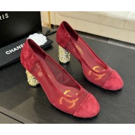Chanel mesh and suede pumps Imitation Pearls, Strass & Metal Burgundy heel 8.5cm 2025