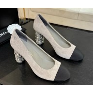 Chanel suede pumps Imitation Pearls, Strass & Metal grey/Black heel 8.5cm 2025