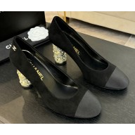 Chanel suede pumps Imitation Pearls, Strass & Metal Black heel 8.5cm 2025