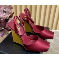 Saint Laurent la scandale wedges in satin crepe burgundy AND OIL GREEN heel 11cm 2025